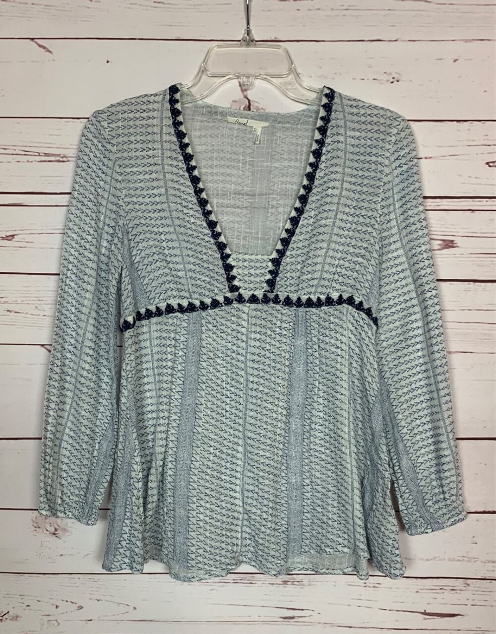 Floreat Anthropologie Women's 2 Blue Kota Long Sleeve Peasant Embroidered Top